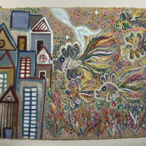 Fishes in the city, contemporary original watercolor